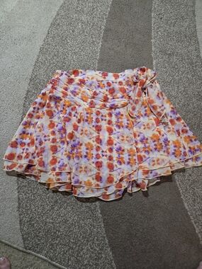 aerie Floral Wrap Skater Skirt - Orange & Purple
